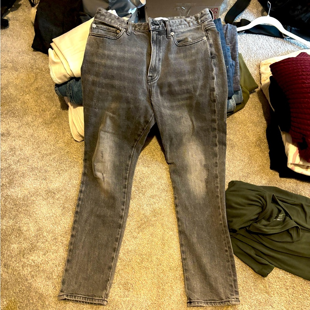Distressed Black Straight Leg